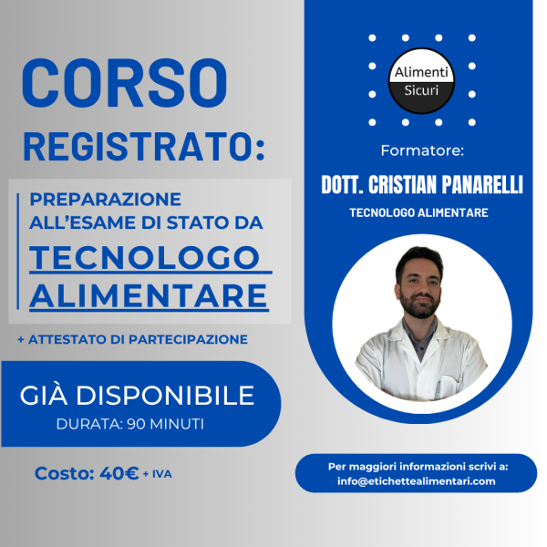 Locandina corso per tecnologo alimentare esame di abilitazione