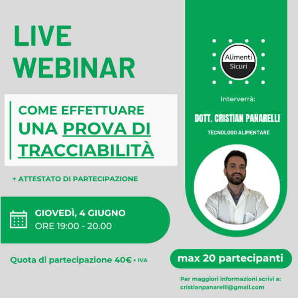 Webinar su come svolgere una prova di tracciabilità alimentare